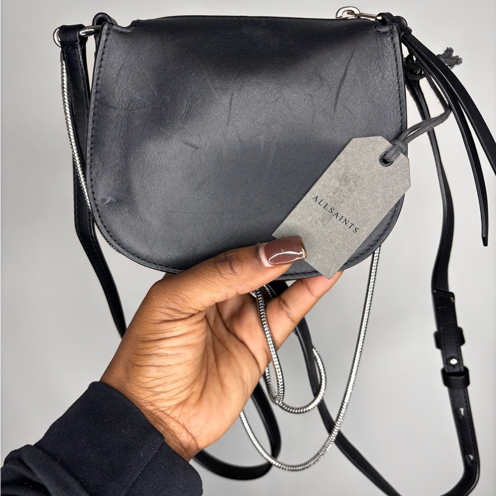 All Saints  Captain Charcoal Leather Crossbody Bag